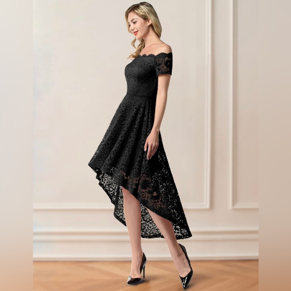 NWT DressyStar Women's Lace Cocktail Dress Hi-Lo Off Shoulder